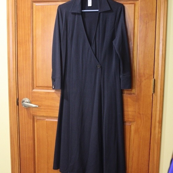 AK Anne Klein Charcoal Gray Midi Wrap Dress Medium - Picture 2 of 11